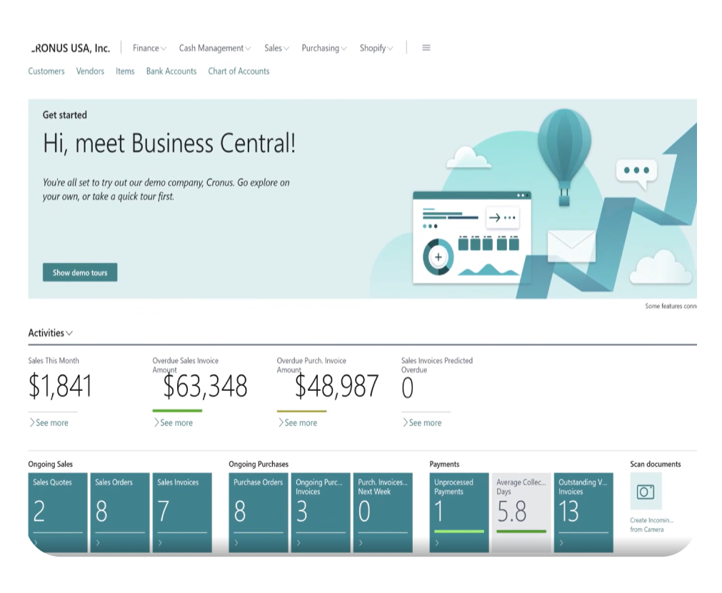 Interfaz de Microsoft Dynamics 365 Business Central